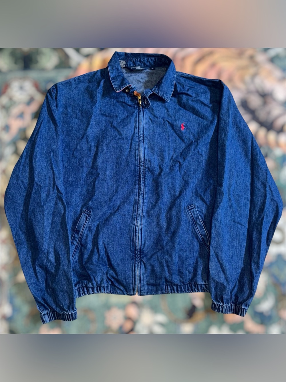 Vintage 90s Polo Ralph Lauren Denim Harrington Jacket Full Zip Bomber Large USA